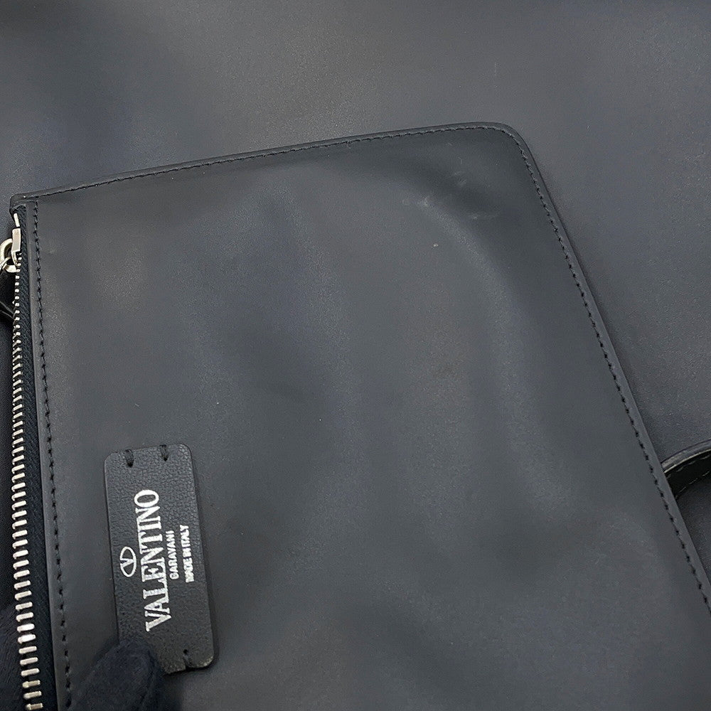 Valentino Garavani VLTN Logo Rock Studded Tote Bag Black Leather