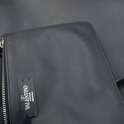Valentino Garavani VLTN Logo Rock Studded Tote Bag Black Leather
