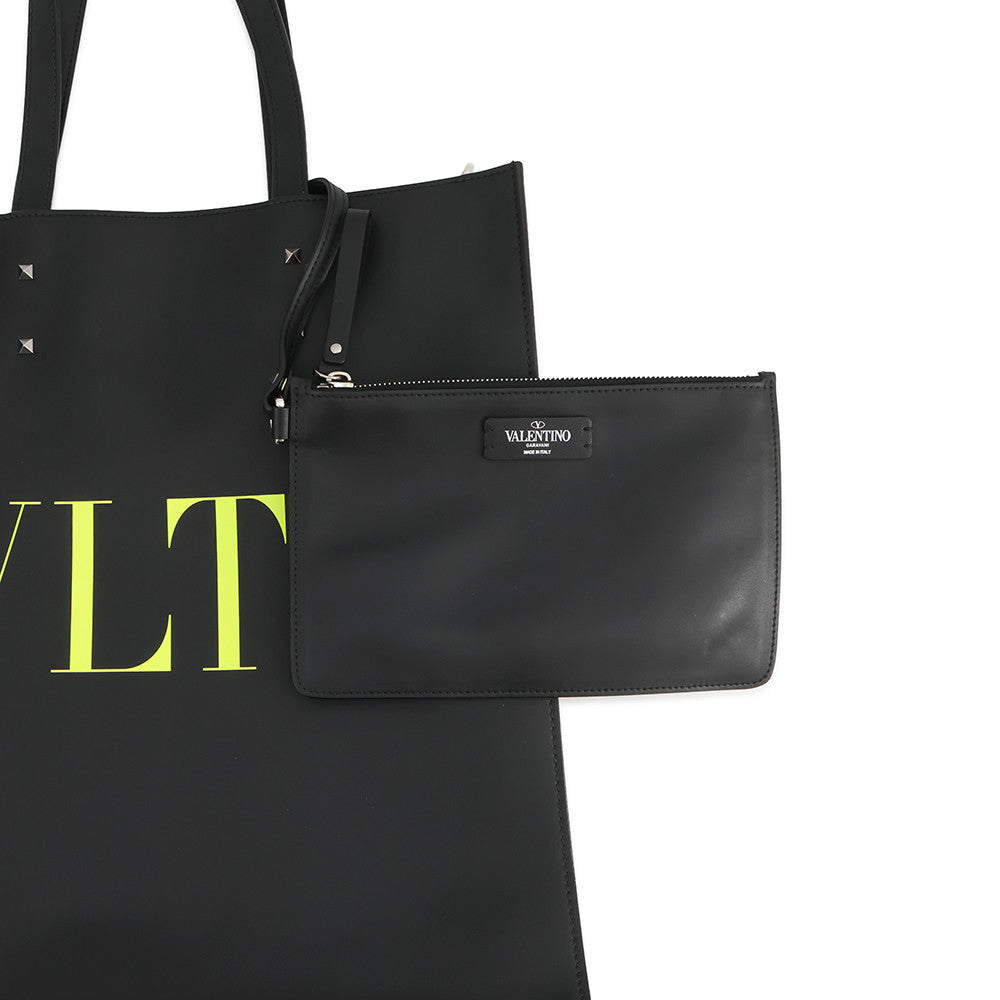 Valentino Garavani VLTN Logo Rock Studded Tote Bag Black Leather