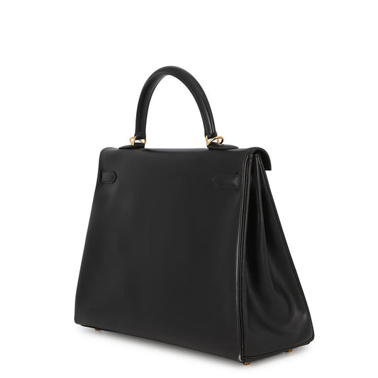 HERMES Kelly Retourne Black Box Calf Leather Size 35