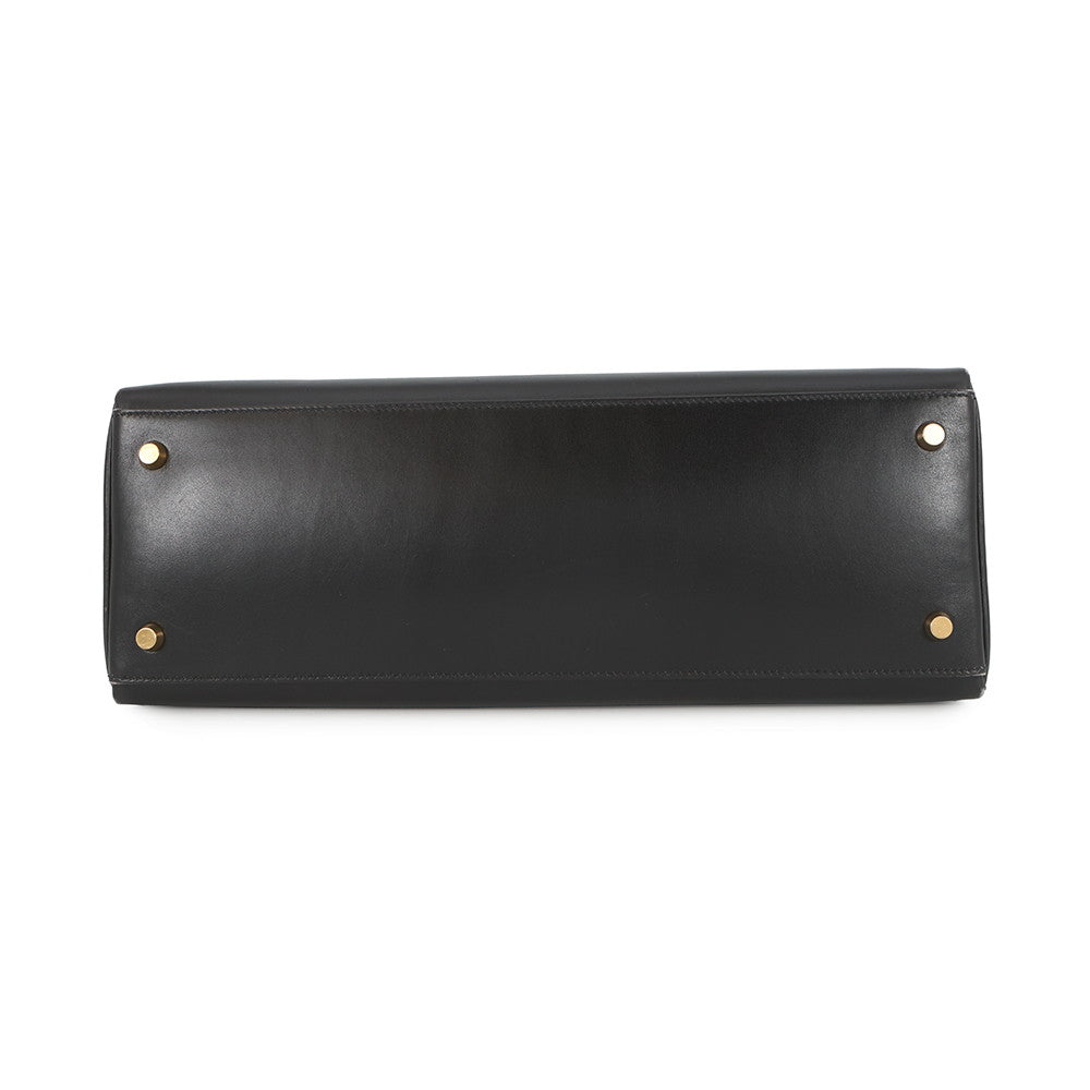 HERMES Kelly Retourne Black Box Calf Leather Size 35