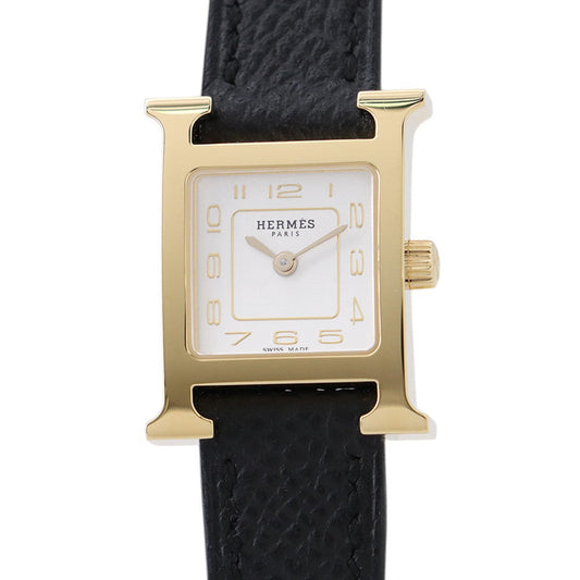 HERMES H Watch Mini W21mm Stainless Steel Gold Plated Epsom Black Silver Oparin DialHH1.101/W404371WW00