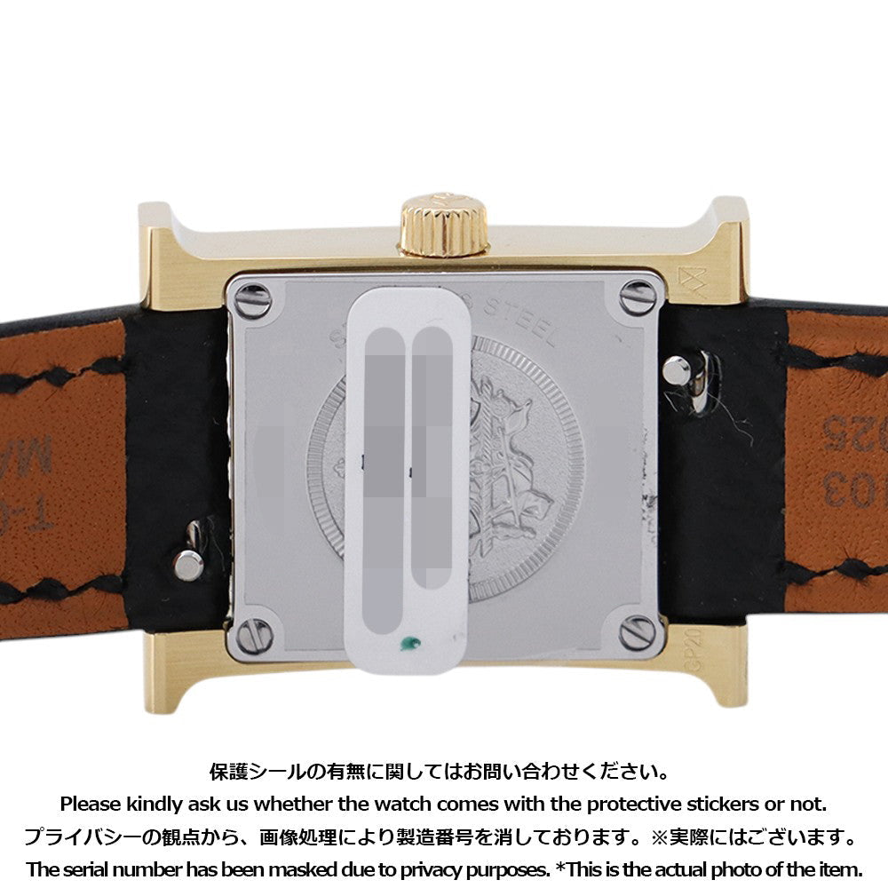 HERMES H Watch Mini W21mm Stainless Steel Gold Plated Epsom Black Silver Oparin DialHH1.101/W404371WW00