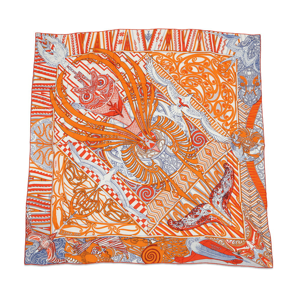 HERMES Giant Square KAWA ORA Size 140 Orange/Multicolor Cashmere70% Silk30%