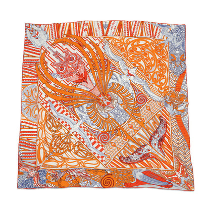 HERMES Giant Square KAWA ORA Size 140 Orange/Multicolor Cashmere70% Silk30%