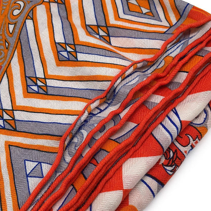 HERMES Giant Square KAWA ORA Size 140 Orange/Multicolor Cashmere70% Silk30%