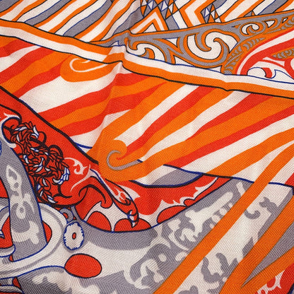 HERMES Giant Square KAWA ORA Size 140 Orange/Multicolor Cashmere70% Silk30%