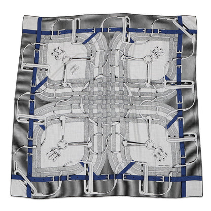 HERMES Giant Square MORS JOUETS Size 140 Gray/Black/Blue Silk Cashmere