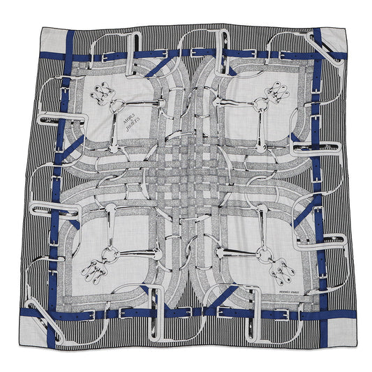 HERMES Giant Square MORS JOUETS Size 140 Gray/Black/Blue Silk Cashmere