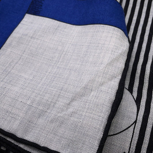 HERMES Giant Square MORS JOUETS Size 140 Gray/Black/Blue Silk Cashmere
