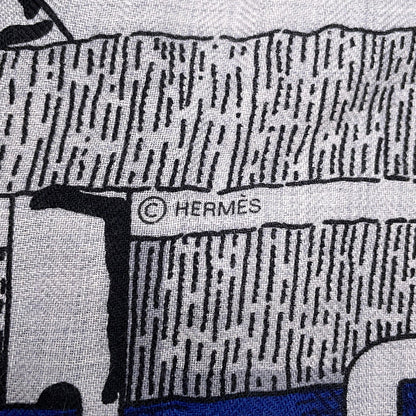 HERMES Giant Square MORS JOUETS Size 140 Gray/Black/Blue Silk Cashmere