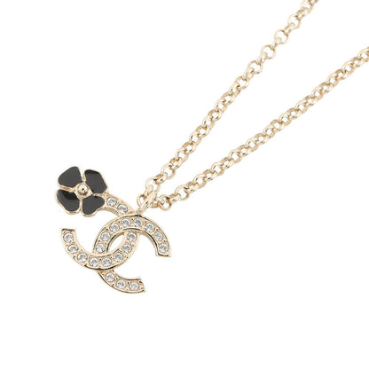 CHANEL CC Logo Clover Necklace Gold/BlackABF387 Metal Rhinestone