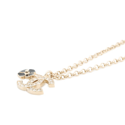CHANEL CC Logo Clover Necklace Gold/BlackABF387 Metal Rhinestone