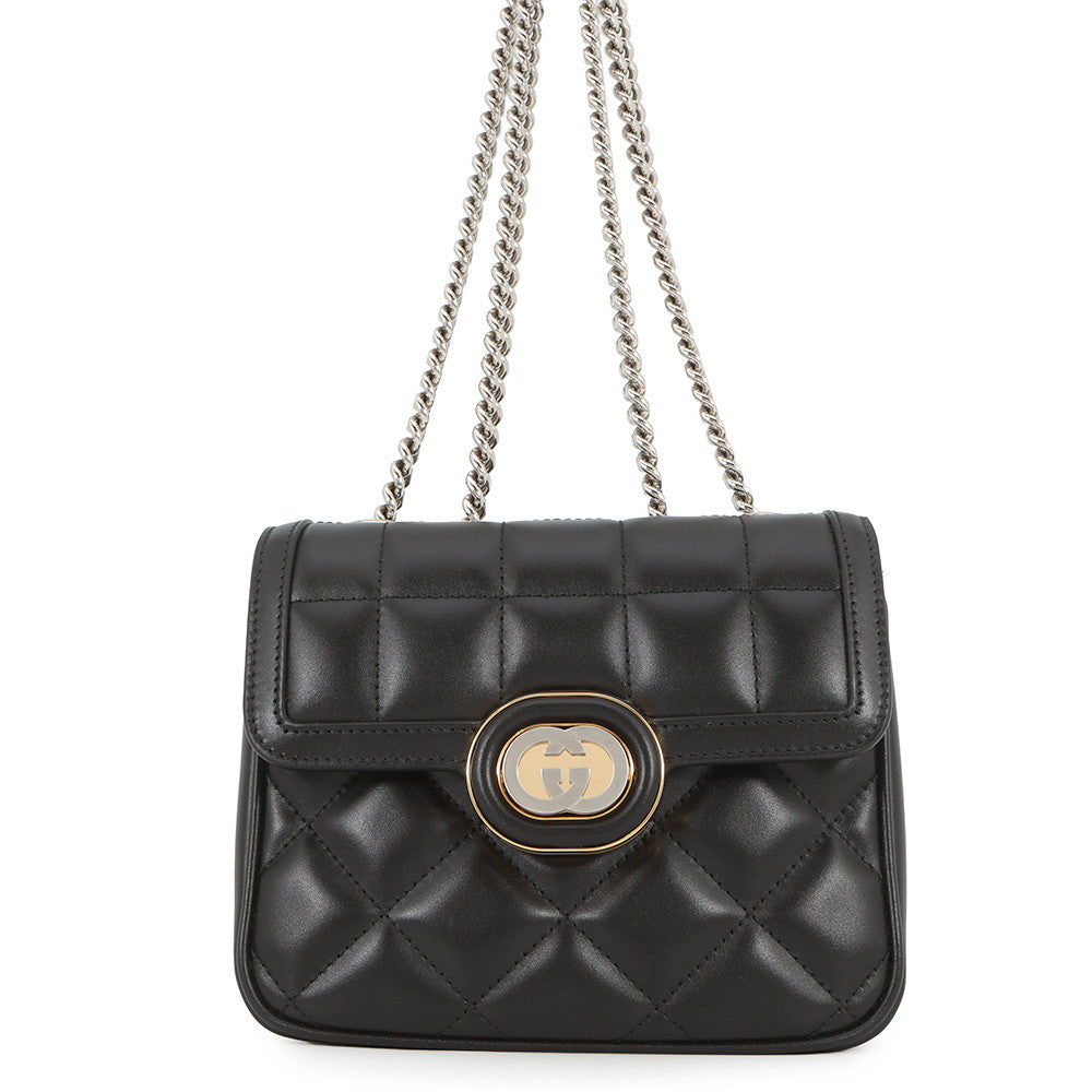 GUCCI Decorated Mini Chain Shoulder Bag Black741457 Leather