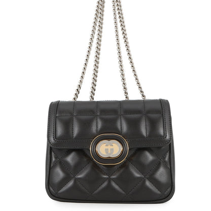 GUCCI Decorated Mini Chain Shoulder Bag Black741457 Leather
