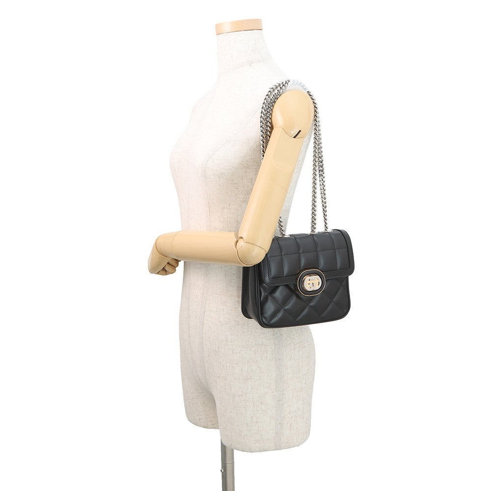 GUCCI Decorated Mini Chain Shoulder Bag Black741457 Leather