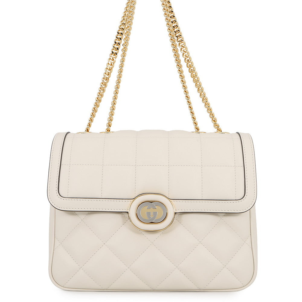 GUCCI Decorated Chain Shoulder Bag White850524 Leather