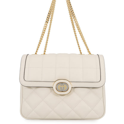 GUCCI Decorated Chain Shoulder Bag White850524 Leather