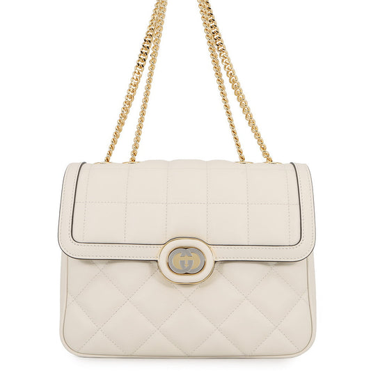 GUCCI Decorated Chain Shoulder Bag White850524 Leather