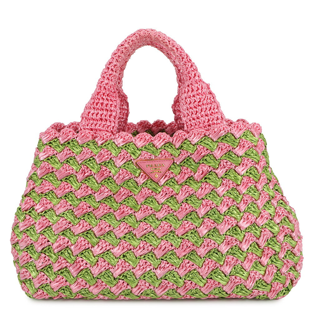 PRADA Canapa tote Green/PinkBN2303 Raffia