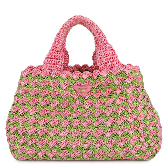 PRADA Canapa tote Green/PinkBN2303 Raffia