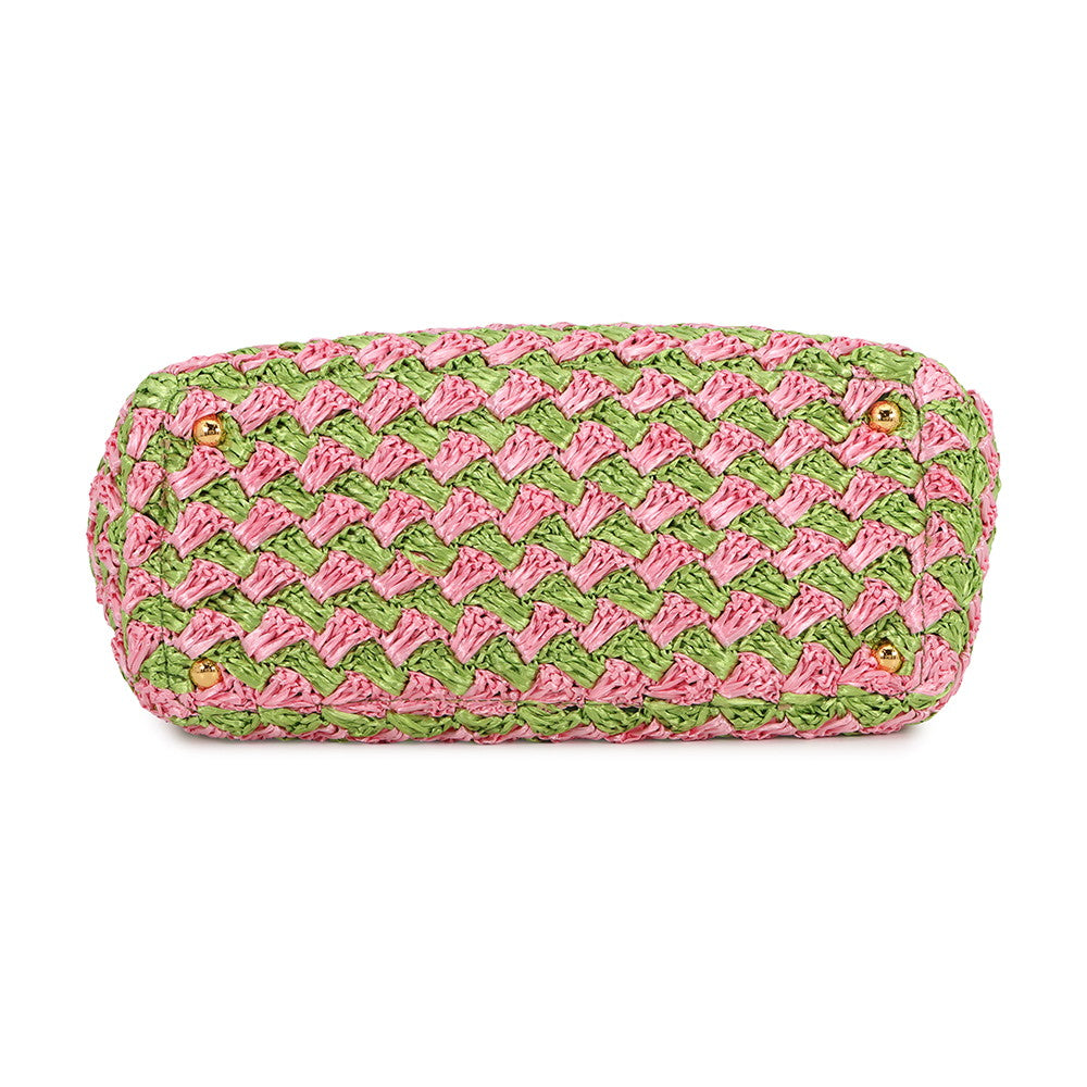 PRADA Canapa tote Green/PinkBN2303 Raffia