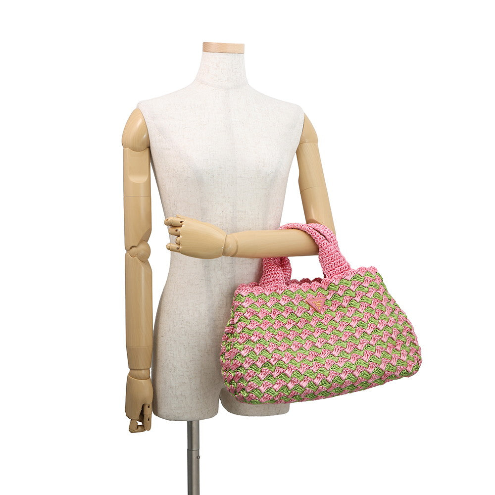 PRADA Canapa tote Green/PinkBN2303 Raffia
