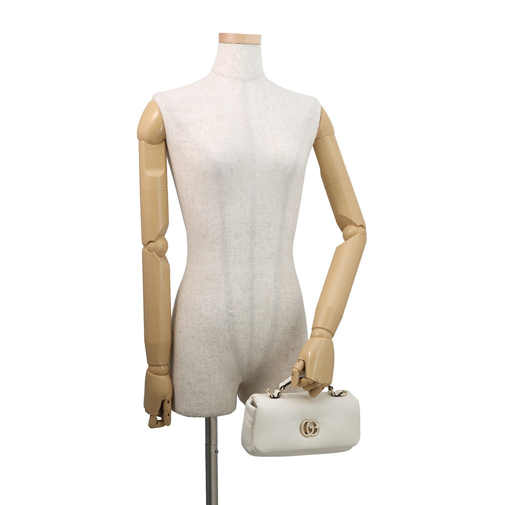 GUCCI GG Milano Top Handle Chain Shoulder Bag White806017 Leather