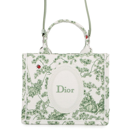 Dior Book Tote Toile de Jouy Clover/Ladybug White/GreenM1404PEHR_M28I Canvas Size Small