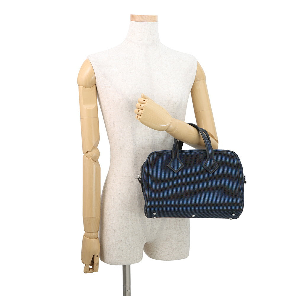 HERMES Victoria 3 Fool Toe Black/Blue Saphir Swift Leather Toile Cadrille Size Mini