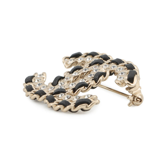 CHANEL CC Logo BroochAB2971-B01952-N5746 Metal Leather Rhinestone