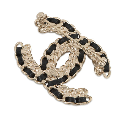 CHANEL CC Logo BroochAB2971-B01952-N5746 Metal Leather Rhinestone