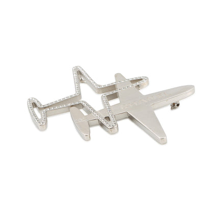 CHANEL Airplane motif Brooch Silver Metal Rhinestone