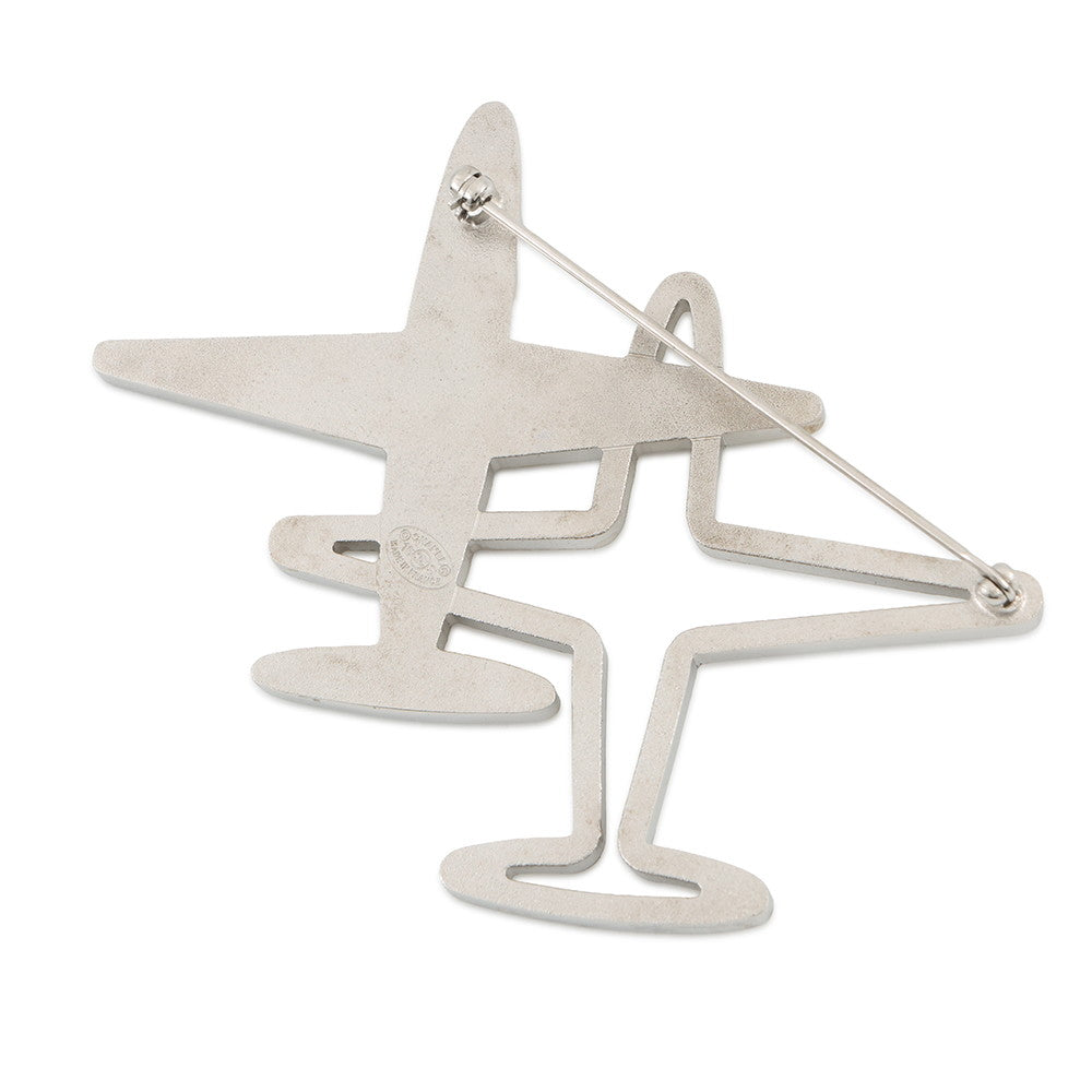CHANEL Airplane motif Brooch Silver Metal Rhinestone