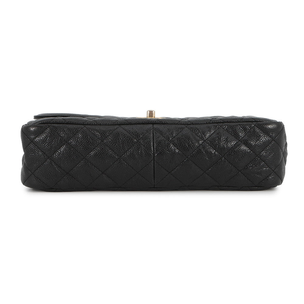 CHANEL Matelasse Single Flap W Chain Shoulder Bag Black Soft Caviar Leather