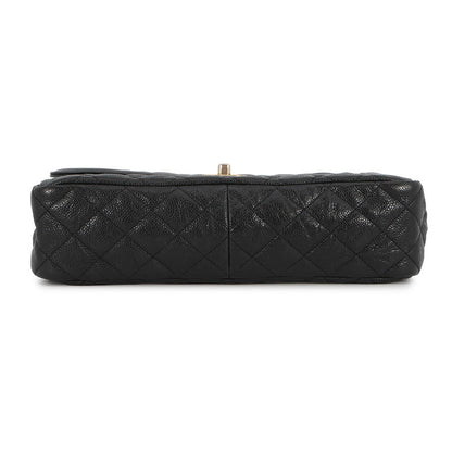 CHANEL Matelasse Single Flap W Chain Shoulder Bag Black Soft Caviar Leather