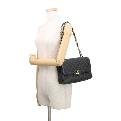 CHANEL Matelasse Single Flap W Chain Shoulder Bag Black Soft Caviar Leather