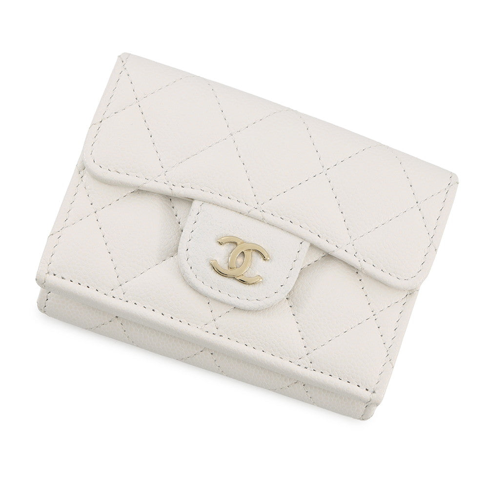 CHANEL Matelasse Classic Small Flap Wallet Tri-fold Wallet WhiteAP0230 Caviar Leather