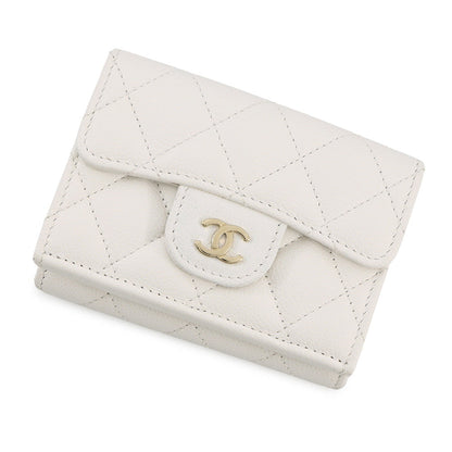 CHANEL Matelasse Classic Small Flap Wallet Tri-fold Wallet WhiteAP0230 Caviar Leather