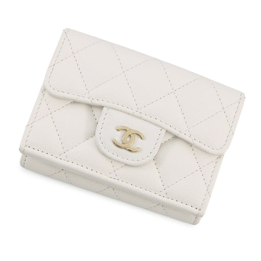 CHANEL Matelasse Classic Small Flap Wallet Tri-fold Wallet WhiteAP0230 Caviar Leather