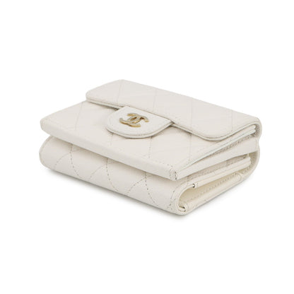 CHANEL Matelasse Classic Small Flap Wallet Tri-fold Wallet WhiteAP0230 Caviar Leather