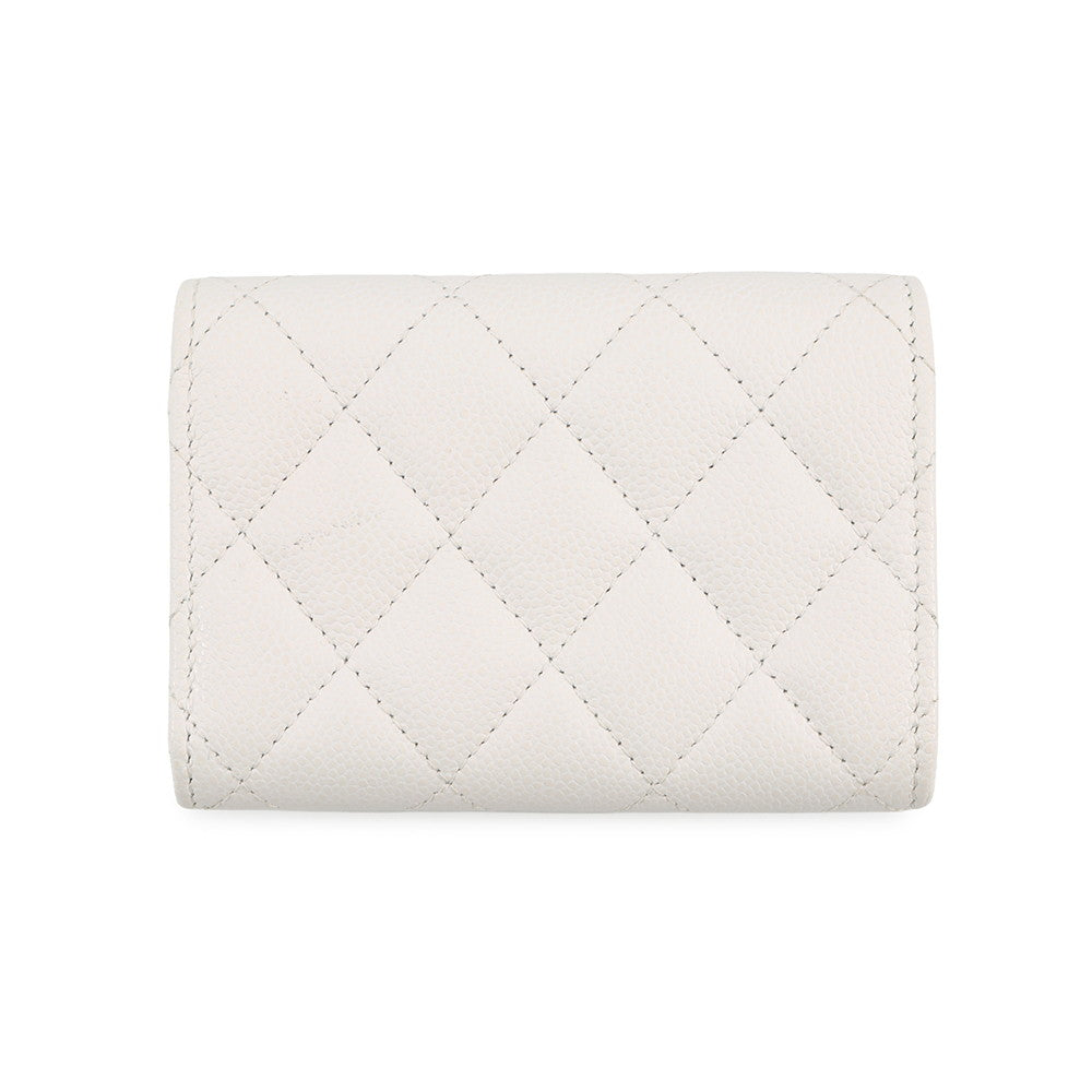 CHANEL Matelasse Classic Small Flap Wallet Tri-fold Wallet WhiteAP0230 Caviar Leather