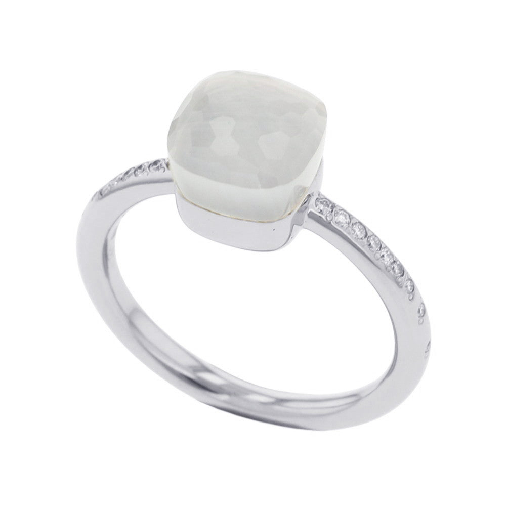 Pomellato Nude Petite Milky Quartz Diamond Ring Size 55/#15PAC2032_UW000_B0QLT 18K White Gold