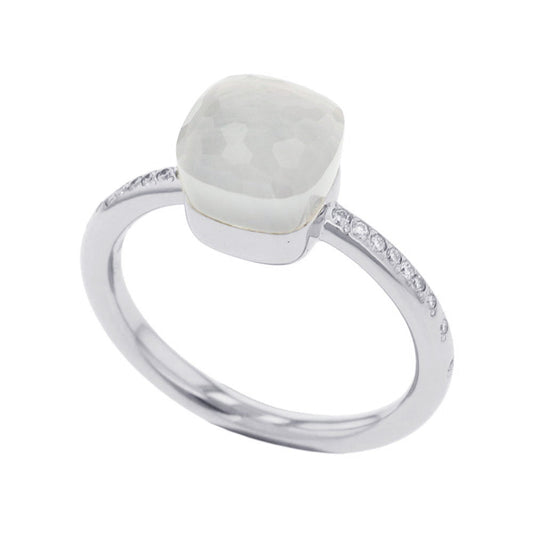 Pomellato Nude Petite Milky Quartz Diamond Ring Size 55/#15PAC2032_UW000_B0QLT 18K White Gold