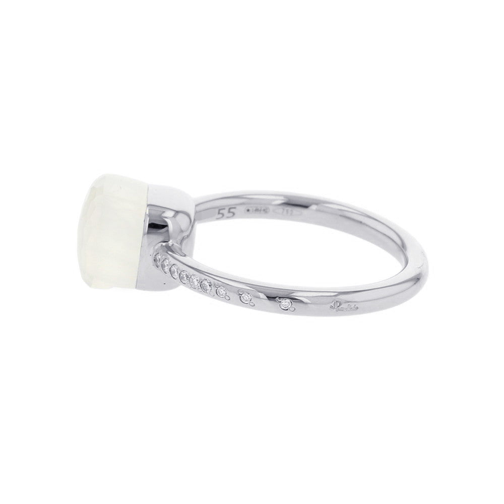 Pomellato Nude Petite Milky Quartz Diamond Ring Size 55/#15PAC2032_UW000_B0QLT 18K White Gold