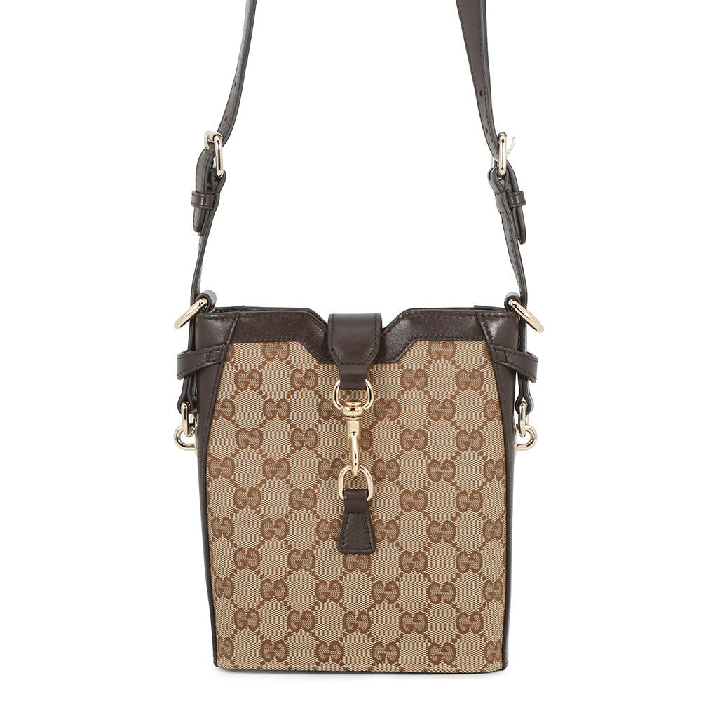GUCCI Mini Bucket Shoulder Bag Beige/Brown782919 GG Canvas Leather