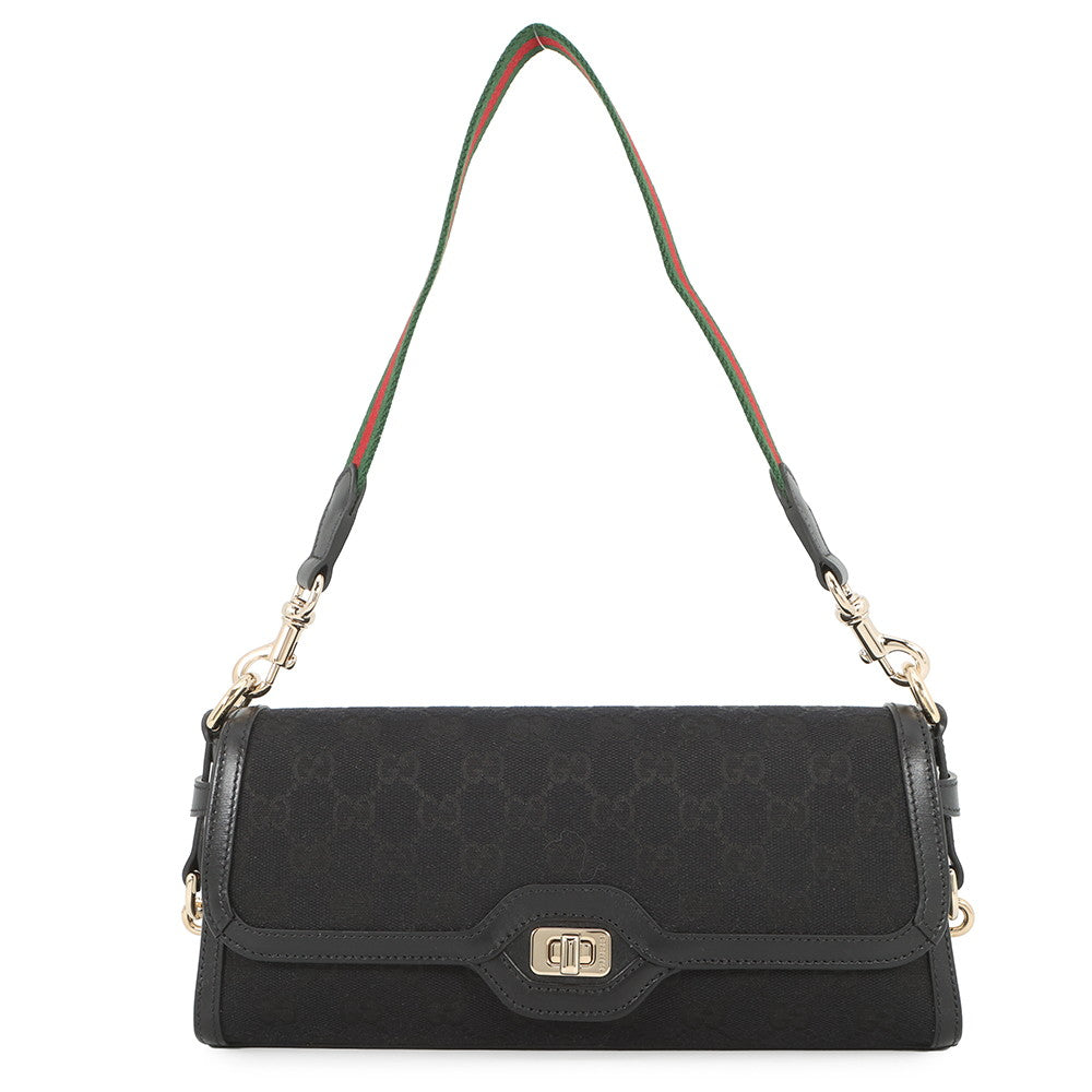 GUCCI Luce Shoulder Bag Black786027 GG Canvas Leather Size Small