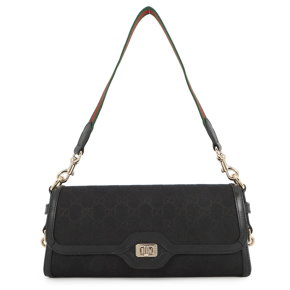 GUCCI Luce Shoulder Bag Black786027 GG Canvas Leather Size Small