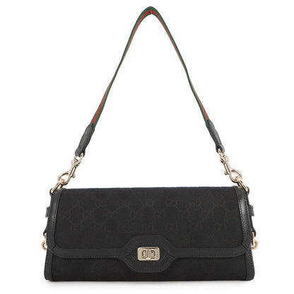GUCCI Luce Shoulder Bag Black786027 GG Canvas Leather Size Small