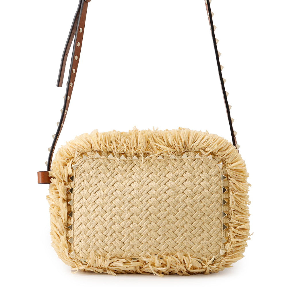Valentino Garavani RockStudded Shoulder Bag Natural/BrownTW2B0809PWC_43S Straw Leather